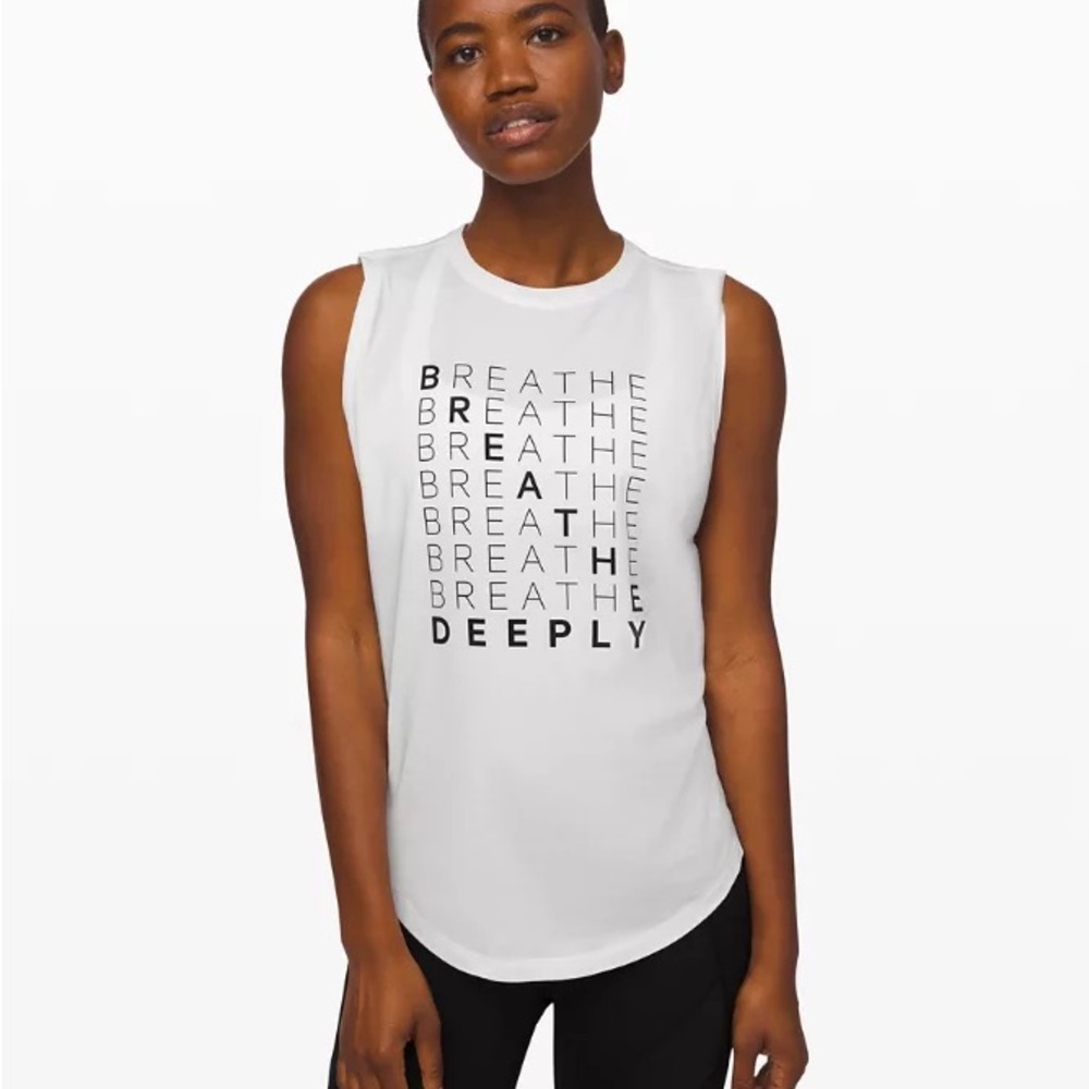 Lululemon Athletica White Muscle Tee with Motivational Print